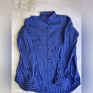 Zara Man Superslim Fit Blue Gingham Button-Down Shirt Size XL